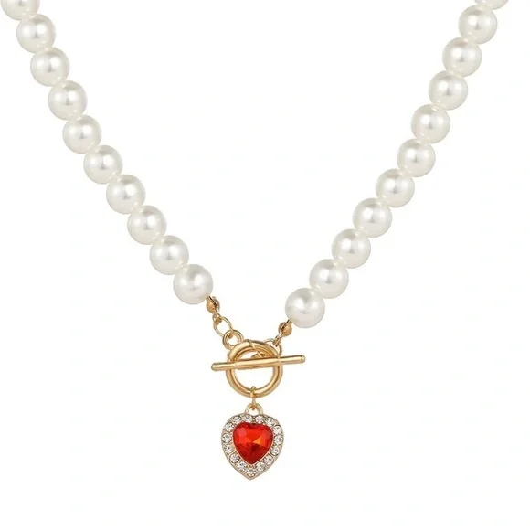 💖5 items for $25 Sale!💖 Elegant Red Heart Shape Pearl Necklace - Picture 5 of 5